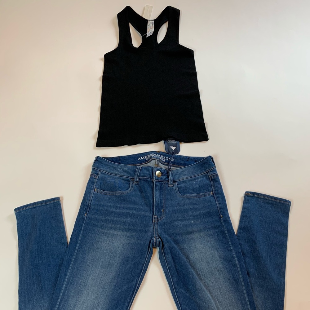 American Eagle high performance jeans and top set